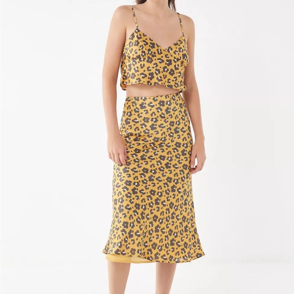 Yellow Leopard Print Midi Skirt